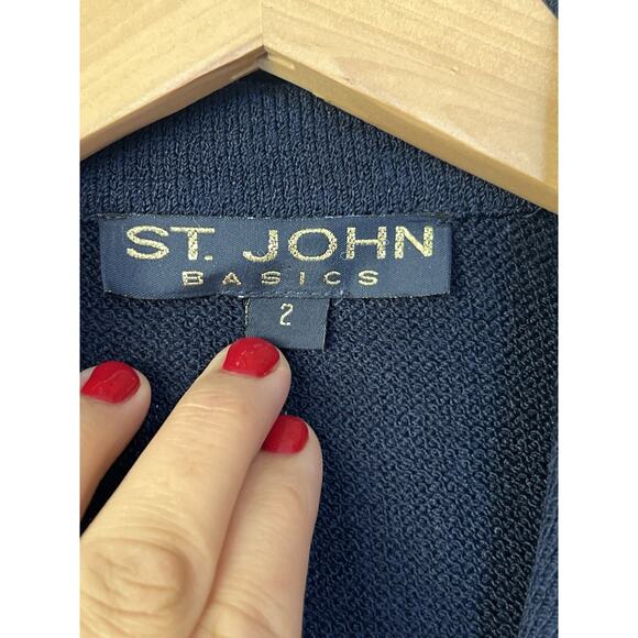 St John Vintage Basics Blazer Jacket Womens Navy Santana Knit Luxury - Picture 3 of 7